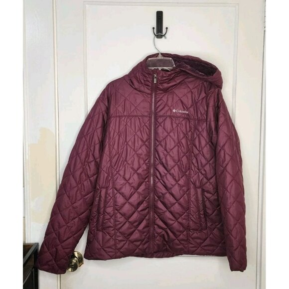 Columbia Copper Crest II Hooded Jacket Women's XXL Full Zip Quilted Lined Maroon - Picture 1 of 7